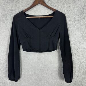 Kendall & Kylie Top Womens Small‎ Black Long Balloon Sleeve Smocked Boho Glam